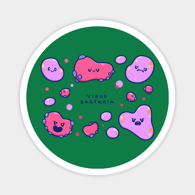 Cute Virus And bacteria Cartoon Magnet by Catalyst Labs